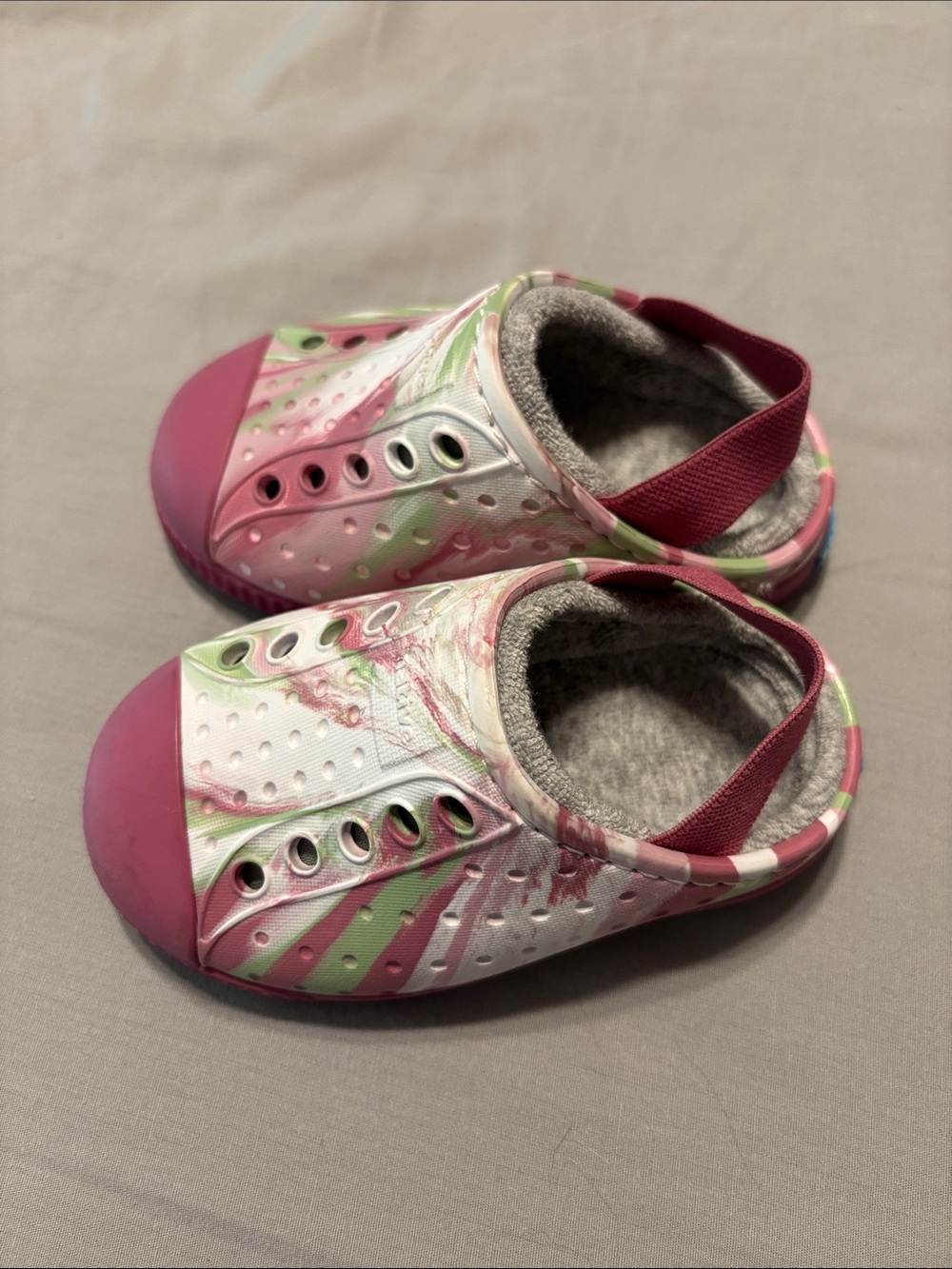 Native Kids Pink Marble cozy Slip-On Clog Shoes C5